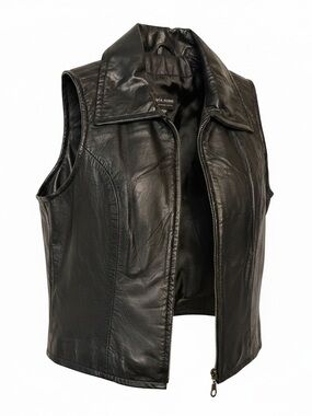 Wilson’s Black Leather Sleeveless Zip-Front Vest Moto Style